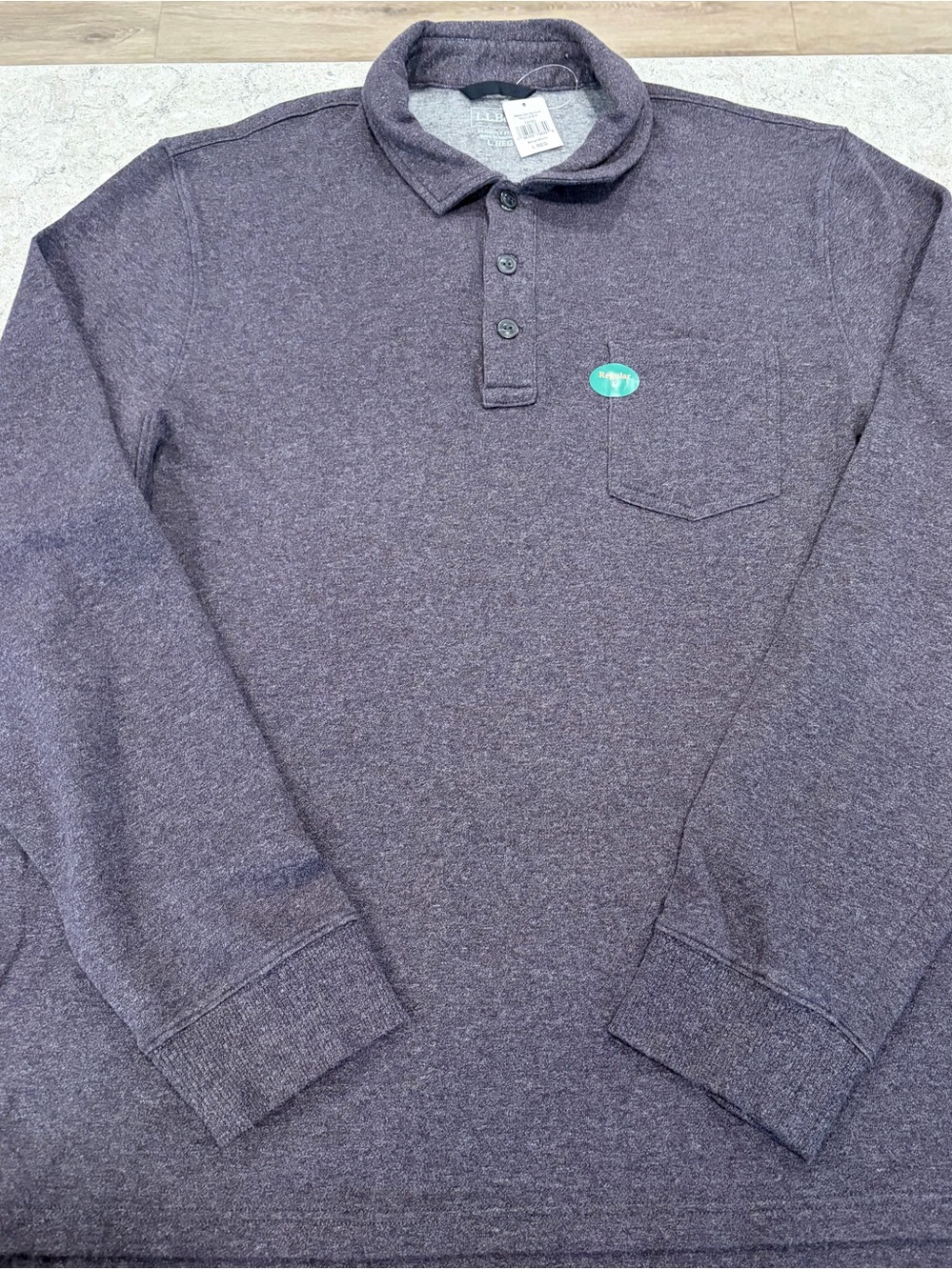 LL Bean Men's Washed Cotton Double Knit Long-Sleeve Polo Shirt-Large NWT